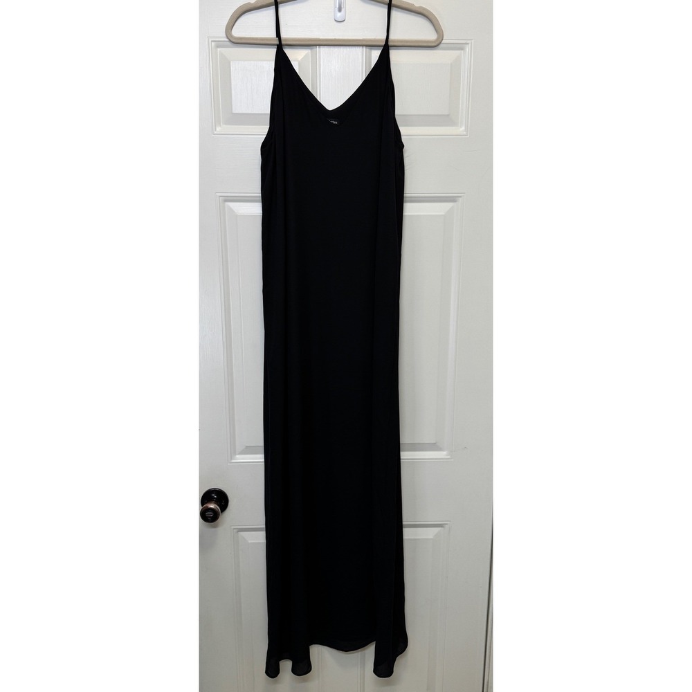 Krisa Womens Maxi Dress L‎ Black Sheer Side Slit Flowy Minimalist Elegant - Picture 3 of 10